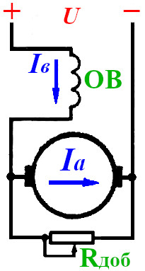 Схема регулирования скорости вращения двигателя постоянного тока с последовательным возбуждением изменением напряжения на зажимах якоря