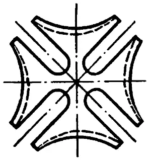 Теоретическая форма износа фиксируемых выемок креста мальтийского механизма кинопроектора КПТ